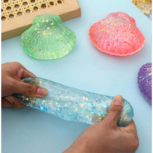 4PCS Mini Glitter Shell Squeeze Toy – Ocean Shell & Soft Stretchy – for Stress Relief & Fidget 1