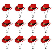 Santa Claus Red Christmas Cowboy Hats - Pack of 12