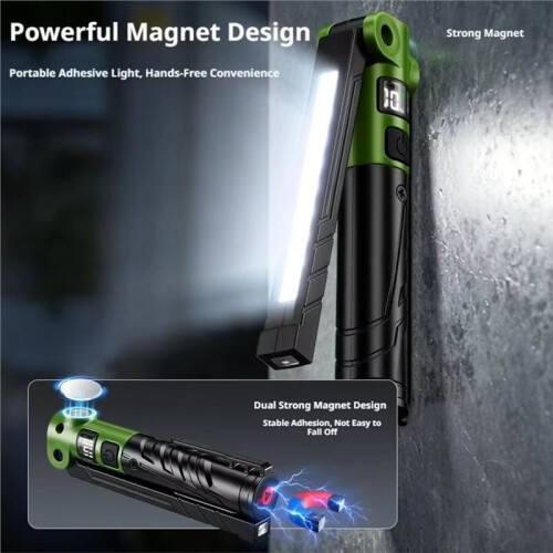 LED COB Flashlight Rechargeable Light Magnetic Base Foldable Flashlight Digital Power Display Waterproof Repair Lamp 1