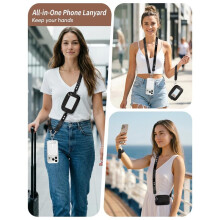 Clip And Go-Riem voor Telefoon met Portemonnee, Crossbody-Koord, Verstelbare Polsbandset, Multifunctioneel Ontwerp, Wit