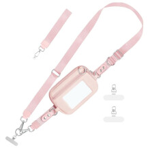Clip And Go-Riem voor Telefoon met Portemonnee, Crossbody-Koord, Verstelbare Polsbandset, Multifunctioneel Ontwerp voor Roze