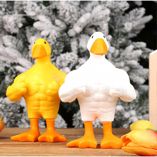Resin Duck With Muscles - Compact Tabletop Art - Great Conversation Starter For Home（Yellow） 1