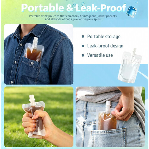 30Pcs 250ML Transparent Drinks Flasks Liquor Pouch Reusable Beverages Drinking Flasks 2