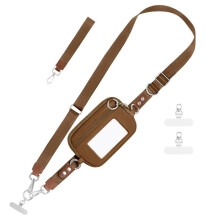 Clip and Go Strap for Phone with Wallet Crossbody Lanyard, Adjustable Wristlet Set Multifunctional Design Brown