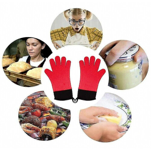 Silicone Bbq Cooking Gloves Kitchen Oven Mitts 1 Pair Orange 2