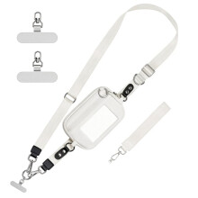 Clip and Go Strap for Phone with Wallet Crossbody Lanyard, Adjustable Wristlet Set Multifunctional Design White