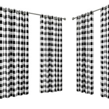 4 Panels Black White Checkered Grommet Curtains 132x213cm, Blackout Thermal Insulated Farmhouse Window Drapes