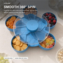 Rotating Divided Snack Tray with Lid - 360 Swivel Lazy Susan Organizer for Nuts, Candies, & Desktop Storage