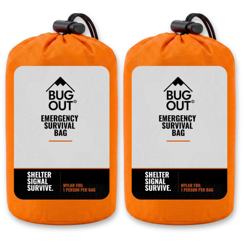 BUG OUT Mylar Foil Survival Bivvy Bag with Emergency Whistle 2 Pack