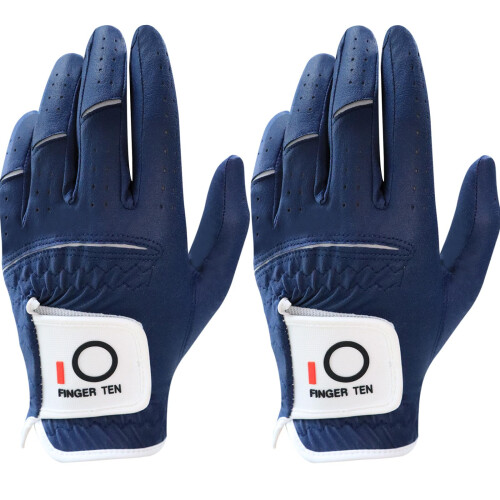 FINGER TEN Golf Glove Men for Left Hand 2 Pack (Dark Blue, S)