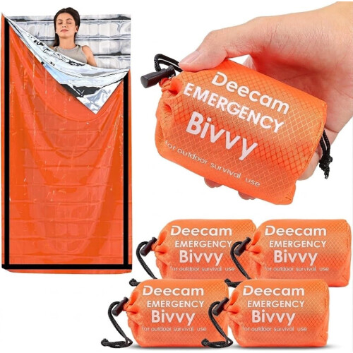 Deecam Emergency Sleeping Bag 4 Pack, Mylar Thermal Bivvy Bag for Camping