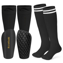 DiULi Kids Football Shin Pads Set with Socks,Sleeves Black M 6-12 Years