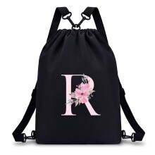 A-Z BAG Drawstring Swimming Bag Initial Gifts for Girls Kids (Black, R)