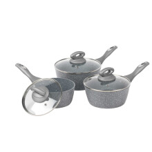 Salter Saucepan Set 3 PC Non-Stick Marblestone Forged Aluminium 16/18/20cm Grey