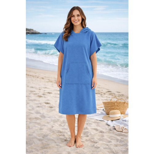 Adore Ladies Microfibre Changing Robe Poncho - Blue, S/M 1