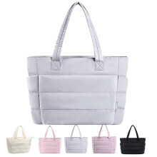 EEJBYTDI Puffer Travel Tote, Quilted Puffer Tote Bag for Women Large SizeLightweight Puffy Tote Bag with Compartments (Gray)