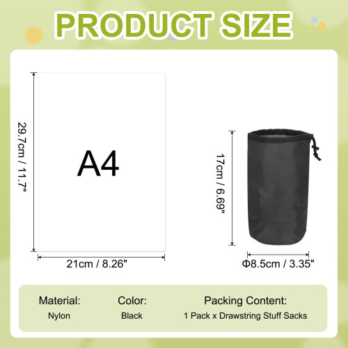 YELARXI Stuff Sack with Toggle, 3x7Inch (Black) 1