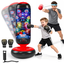 Punch Bag For Kids, Boxing Bag With Reflex Ball, Music Mat, Boxing Gloves