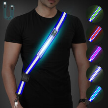 Fitense LED Reflective Belt Sash - 5 Lights Colors & 3 Light Modes High Visibility Night Safety Belt for Walking at Night, Rechargeable Light Up Runni