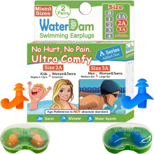 WaterDam A-Series Swimming Ear Plugs Ultra Comfy Great Waterproof Earplugs (Size 2A+3A: Medium-Large Ear Women&Teens & Small-Medium Ear Men (Orange B
