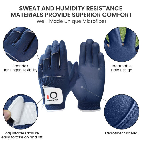 FINGER TEN Golf Glove Men for Left Hand 2 Pack (Dark Blue, S) 1
