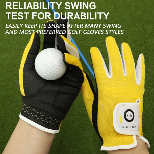 FINGER TEN Golf Gloves Kids Rain Grip 2 Pack(Yellow,Left,M) 2