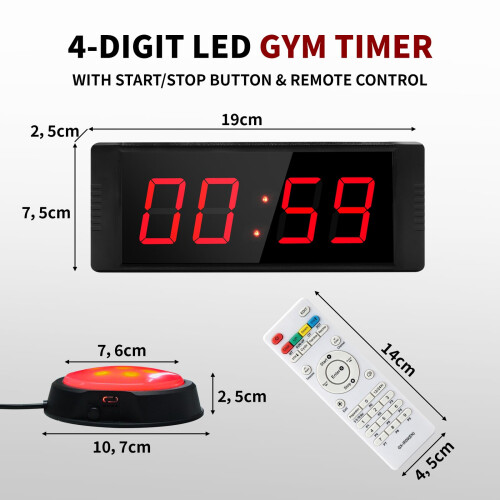 LUCKY TIME Gym Timer Clock with Start/Stop Button & Remote, Large Stopwatch 1