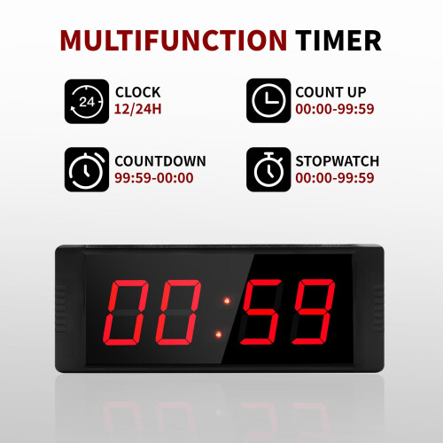 LUCKY TIME Gym Timer Clock with Start/Stop Button & Remote, Large Stopwatch 2