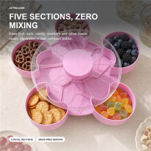 Drehbarer, Unterteilter Snackteller mit Deckel - 360 Drehbarer Lazy Susan Organizer für Nüsse, Süßigkeiten und Schreibtischaufbewahrung, Grau