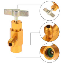 Abridor de Latas de Refrigerante R134A Manual com Vedação Automática, com Rosca Fêmea AC ME de 1/2" e Macho SAE de 1/4"