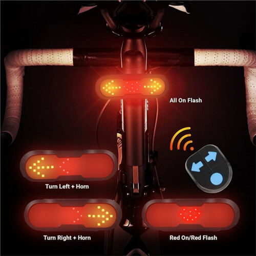 Feu Arrière de Vélo USB avec Clignotant, Télécommande, Klaxon Étanche et Supports de Fixation 2