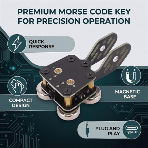 CW Key Double Paddle Morse Code Key, Quick Response with Strong Magnetic Base, 3.5mm Jack Type C for Smartphone