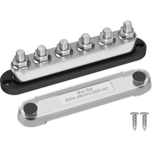 Barra Colectora de 600 A y 48 V con 6 Pernos de 3/8" (M10), Kit de Terminales de Batería Industrial para Sistemas Solares Aislados, Color Negro
