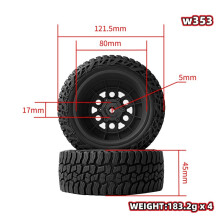 Rodas de 121,5 mm para Caminhões RC de Pista Curta com Adaptadores Hexagonais de 12-14-17 mm para Slash, para ARRMA, Senton e HuanQi Nas