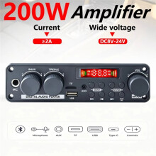 200W Amplifier Board Stereo Audio Amp with MP3 Player USB/TF/AUX/FM Mic Remote for Car Home DIY