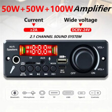 2x50W+100W 2.1-Kanaals Hi-Fi -Versterker MP3-Speler met USB/TF/AUX/FM DC8-24V Auto-Audiosysteem