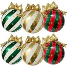 6 Stuks Kerstballonnen met Strik, Rood, Groen, Goud en Wit Gestreept, Folieballonnen voor Kerst- en Verjaardagsfeestdecoraties B