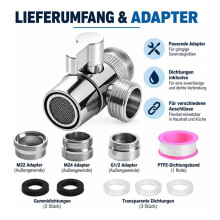 Zestaw Adapterów do Kranu 3-Drożnego, Rozdzielacz Kranowy z Adapterami M22 M24 G1/2 do Łazienki i Kuchni