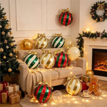 6 Stück Weihnachtsschleifen-Folienballons, Rot, Grün, Gold, Weiß Gestreift, für Weihnachts- und Geburtstagsfeierdekorationen A