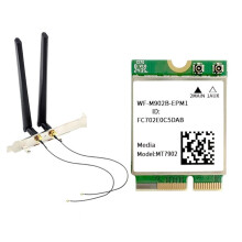 MT7902 WiFi6E Card+2x 8DB Antennas 2.4GHz 5GHz 6Ghz Tri Band 5.3 NGFF Wlan Card for WIN10/11 Laptop PC