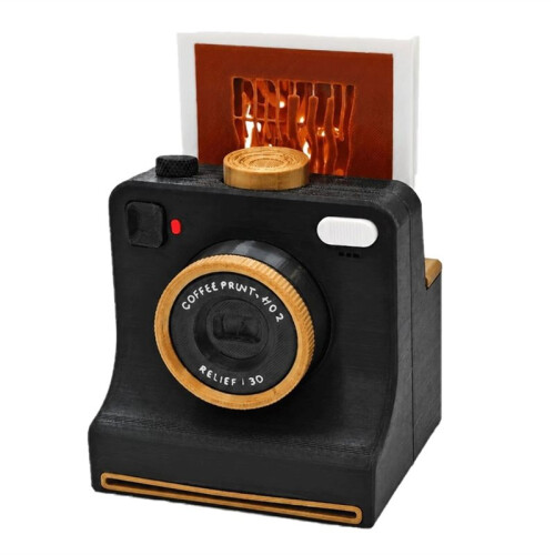 3D Printed Latte Camera Vintage  Replaceable Cards DIY Latte Art Camera Tool One Touch Press+4 Random Stencils A