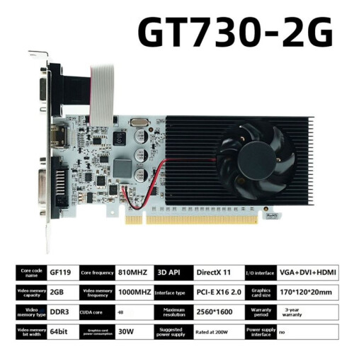 Placa de Vídeo Dedicada GT730 2GB DDR3 de 64 Bits, Compatível com . 1