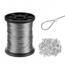 1 mm Wire Rope Stainless Steel Cable 50 M with 50 Aluminium Crimp Sleeves for Versatile Use