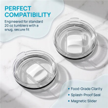 2pcs 20 Oz Tumbler Lid for , Magnetic Slider Replacement Spill-Resistant Lid, BPA-Free, Prof
