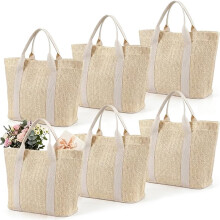 Beach Straw Tote Bag for Bridesmaid Party, Burlap Woven Clutch with Handle, Bachelorette Party Gift