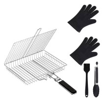 Conjunto de Cesta para Churrasco, Cesta Dobrável em Aço Inoxidável para Churrasco Ao Ar Livre