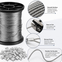 Lina Stalowa 1 mm, 50 M, Ze Stali Nierdzewnej, z 50 Aluminiowymi Tulejami Zaciskowymi, do Wszechstronnego Zastosowania