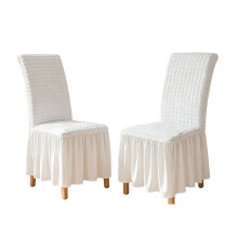 2 Pack Stretch Chair Covers with Pleated Ruffle Skirt, White Dining Chair Slipcovers with Protector