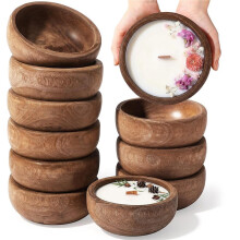 10 Pack 6 Inch Wooden Dough Bowls for Candle Making, Round Paulownia Wood Candle Holder Bowls