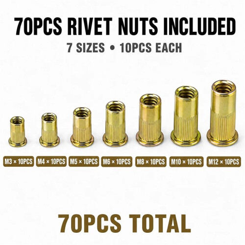 77PCS Rivet Nut Mandrel  Set M3-M12 Threaded Insert Installation Tool Kit 2